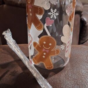 Gingerbread Man Themed Glass Tumbler